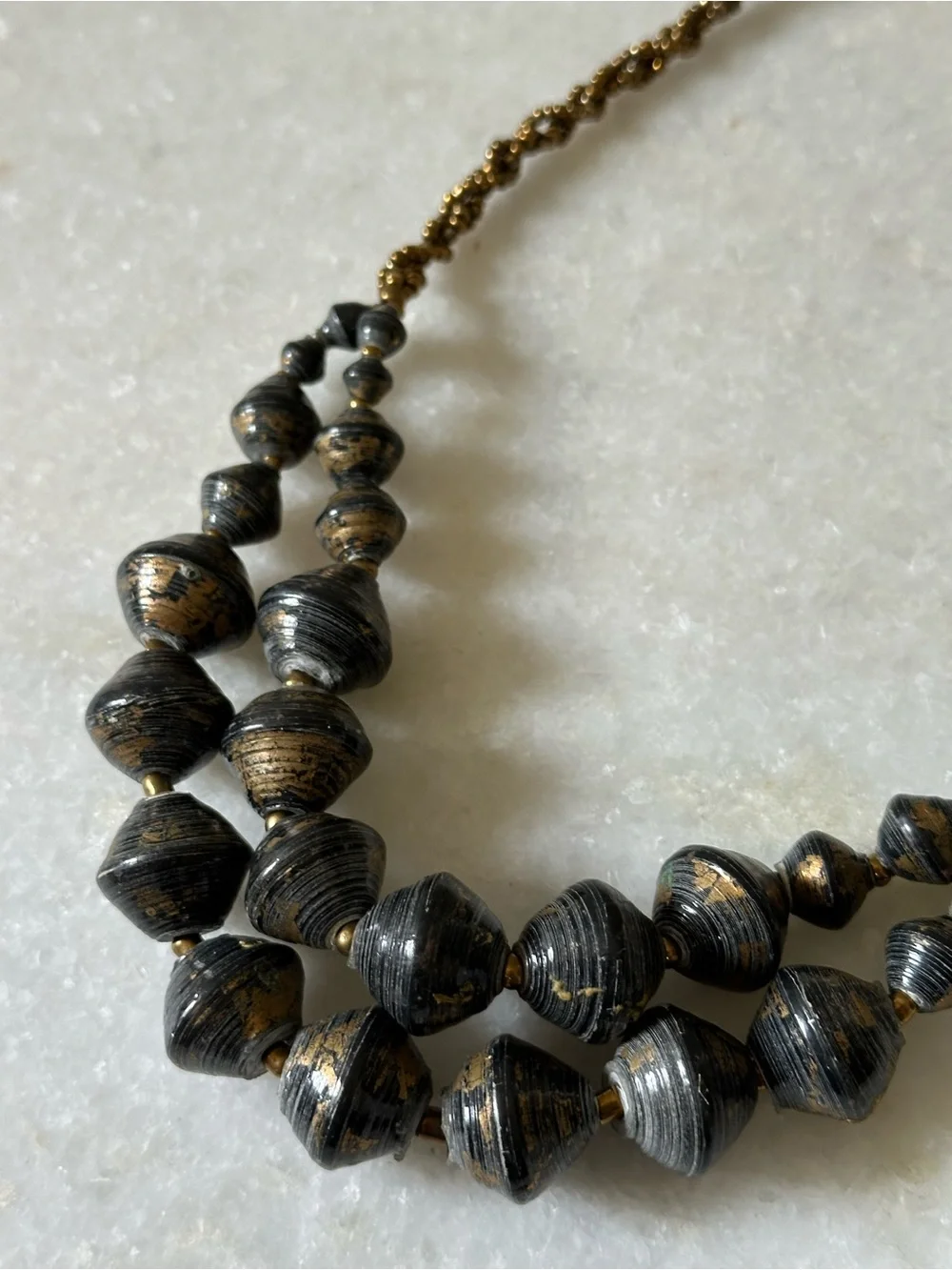 31 Bits Handcrafted Double Black Layer Gold Beaded Voyager Chunky Necklace Boho